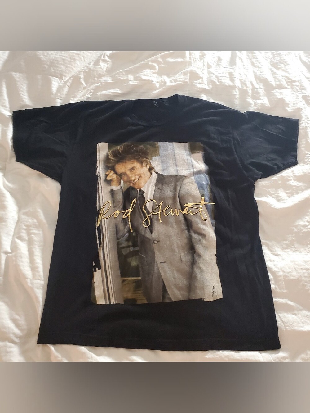 Rod Stewart 2014 Tour T Shirt Size XL Black Gold Foil - Unisex